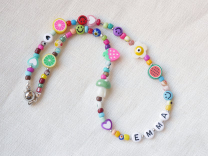 Colorful name necklace for girls | Beaded mixed bead necklace with custom name | Personalized beaded necklace for kids with magnetic closure