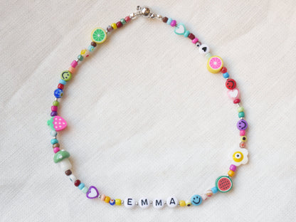 Colorful name necklace for girls | Beaded mixed bead necklace with custom name | Personalized beaded necklace for kids with magnetic closure