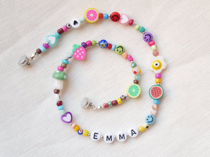 Colorful name necklace for girls | Beaded mixed bead necklace with custom name | Personalized beaded necklace for kids with magnetic closure