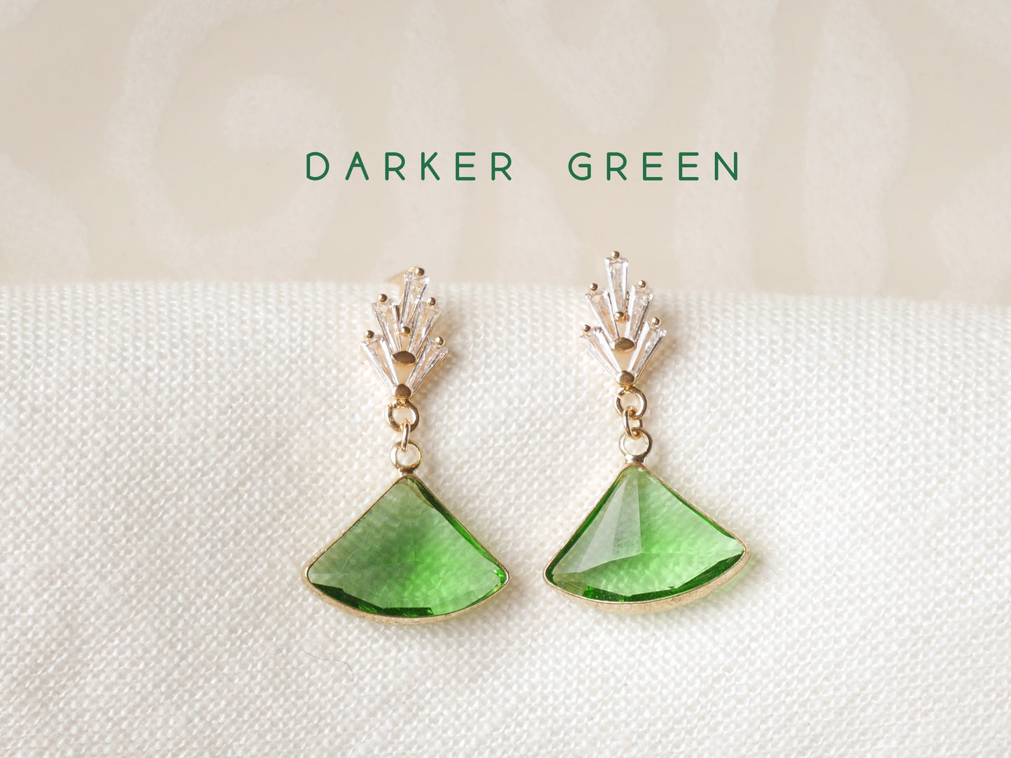 Art deco dainty green earrings – vintage bridal jewelry with crystal drop
