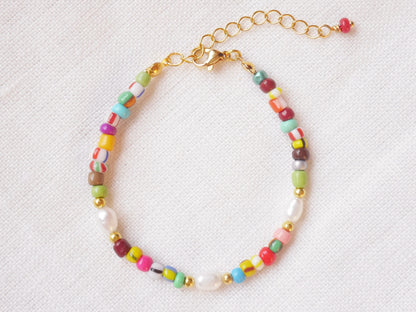 Colorful beaded bracelet | Freshwater pearl seed bead bracelet | Real pearls and multicolor beads bracelet | Beaded jewelry gift for her