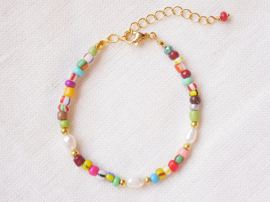 Colorful beaded bracelet | Freshwater pearl seed bead bracelet | Real pearls and multicolor beads bracelet | Beaded jewelry gift for her
