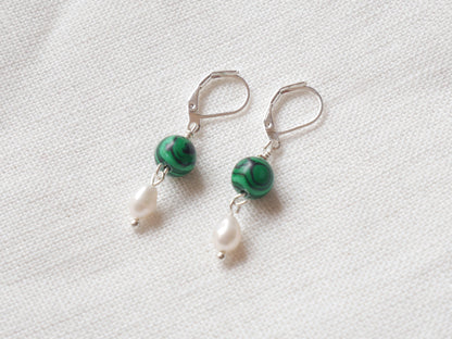 Gemstone pearl earrings | One natural stone drop earrings | Jade dangle earrings with genuine freshwater pearls  | Custom handmade gift