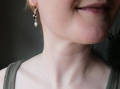 Gemstone pearl earrings | One natural stone drop earrings | Jade dangle earrings with genuine freshwater pearls  | Custom handmade gift