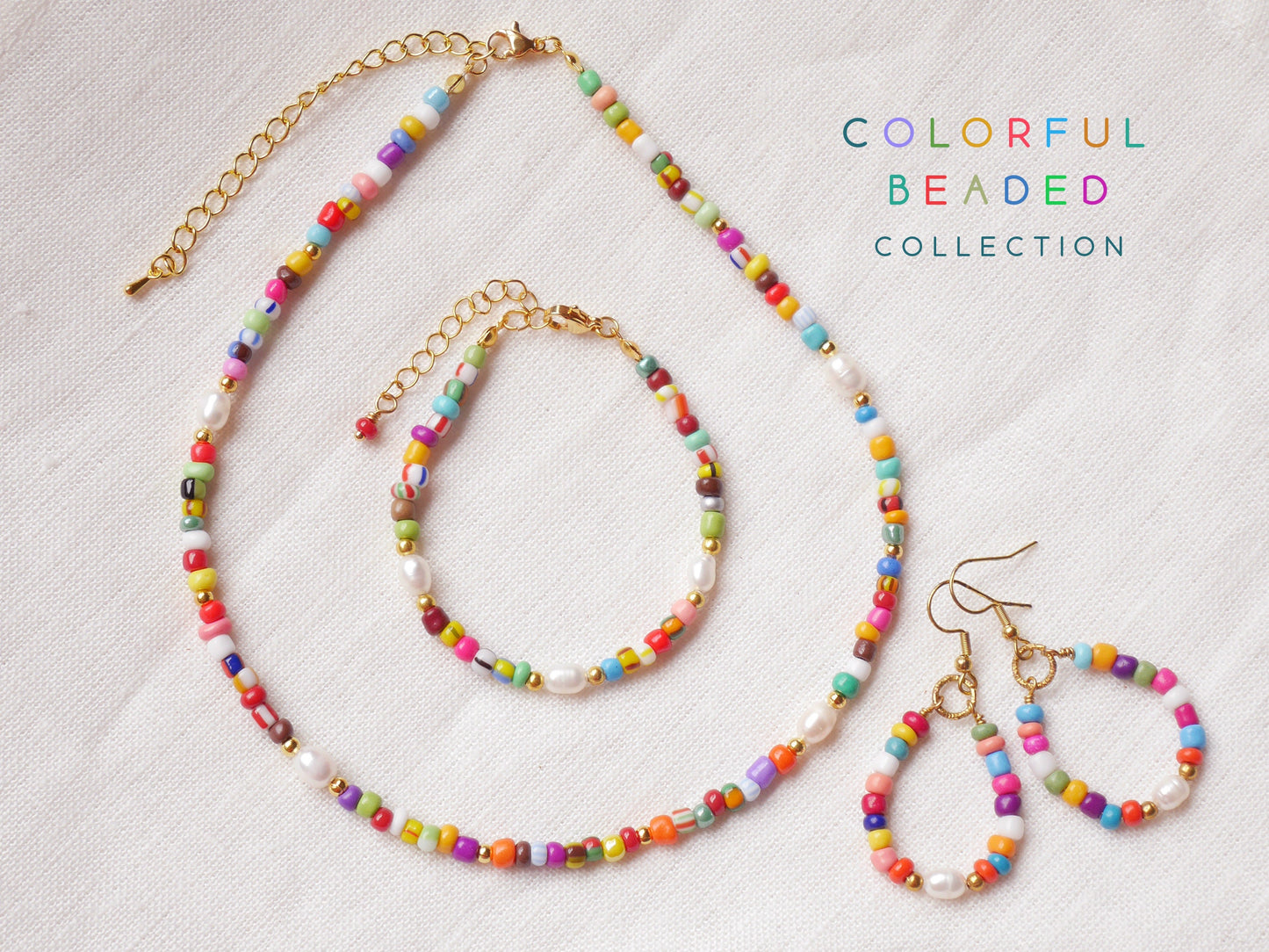 Colorful beads hoop earrings | Beaded boho earrings | Mixed color holiday bead earrings for her | Seed bead earrings with a freshwater pearl