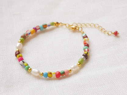 Colorful beaded bracelet | Freshwater pearl seed bead bracelet | Real pearls and multicolor beads bracelet | Beaded jewelry gift for her