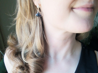 Art deco earrings | Blue vintage style earrings | Dainty blue drop earrings with 1920s style | Art nouveau classic drop earrings with zircon