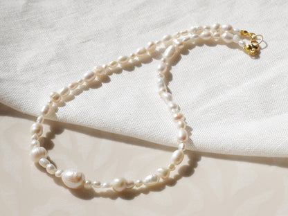Mixed freshwater pearls necklace | Various white irregular real pearls choker | Pearls in different shapes and sizes jewelry | Gift for her