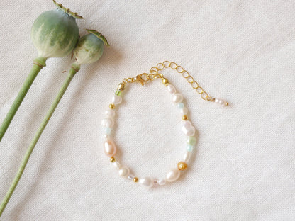 Pearl beaded bracelet | Soft colors pearl bracelet with mixed real pearls | Romantic gift for her | Pink and white freshwater pearl bracelet