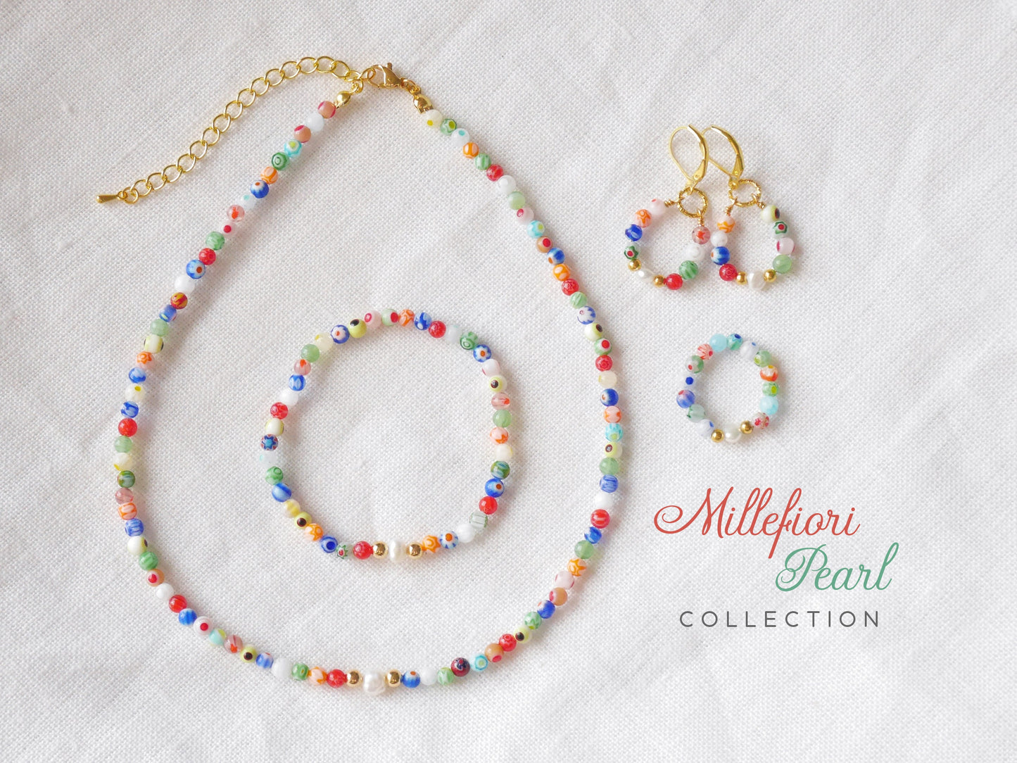 Millefiori pearl bracelet | Colorful stretch bracelet with small glass beads | Cute colorful bracelet | Comfortable beaded bracelet