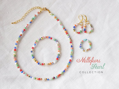 Millefiori pearl bracelet | Colorful stretch bracelet with small glass beads | Cute colorful bracelet | Comfortable beaded bracelet