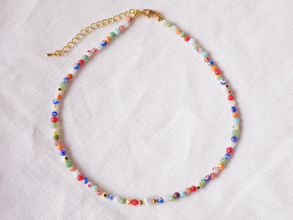 Millefiori pearl necklace – small glass bead strand with baroque freshwater pearl