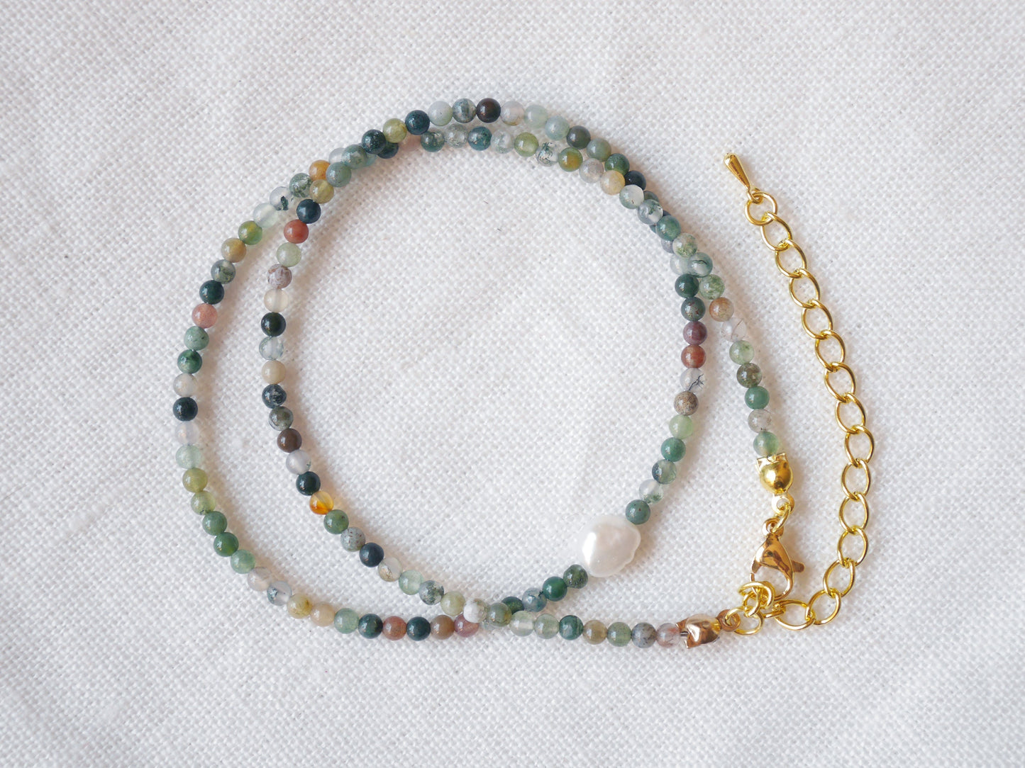 Agate stone beads necklace | Small bead pearl necklace | Minimalist dainty necklace with Indian agate stones | Natural neutral colors choker