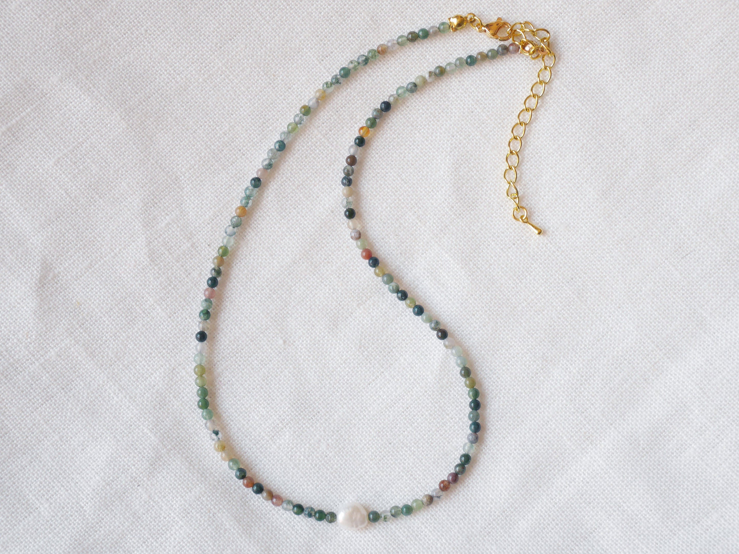 Agate stone beads necklace | Small bead pearl necklace | Minimalist dainty necklace with Indian agate stones | Natural neutral colors choker