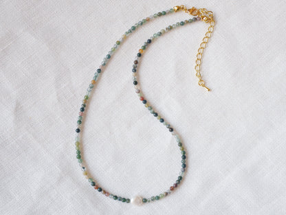 Agate stone beads necklace | Small bead pearl necklace | Minimalist dainty necklace with Indian agate stones | Natural neutral colors choker