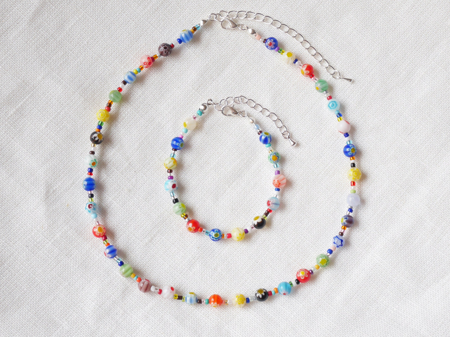 Millefiori glass bead bracelet | Colorful beaded bracelet with flower beads | Seed bead bracelet | Cute multicolor handmade jewelry for her