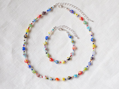 Millefiori glass bead bracelet | Colorful beaded bracelet with flower beads | Seed bead bracelet | Cute multicolor handmade jewelry for her