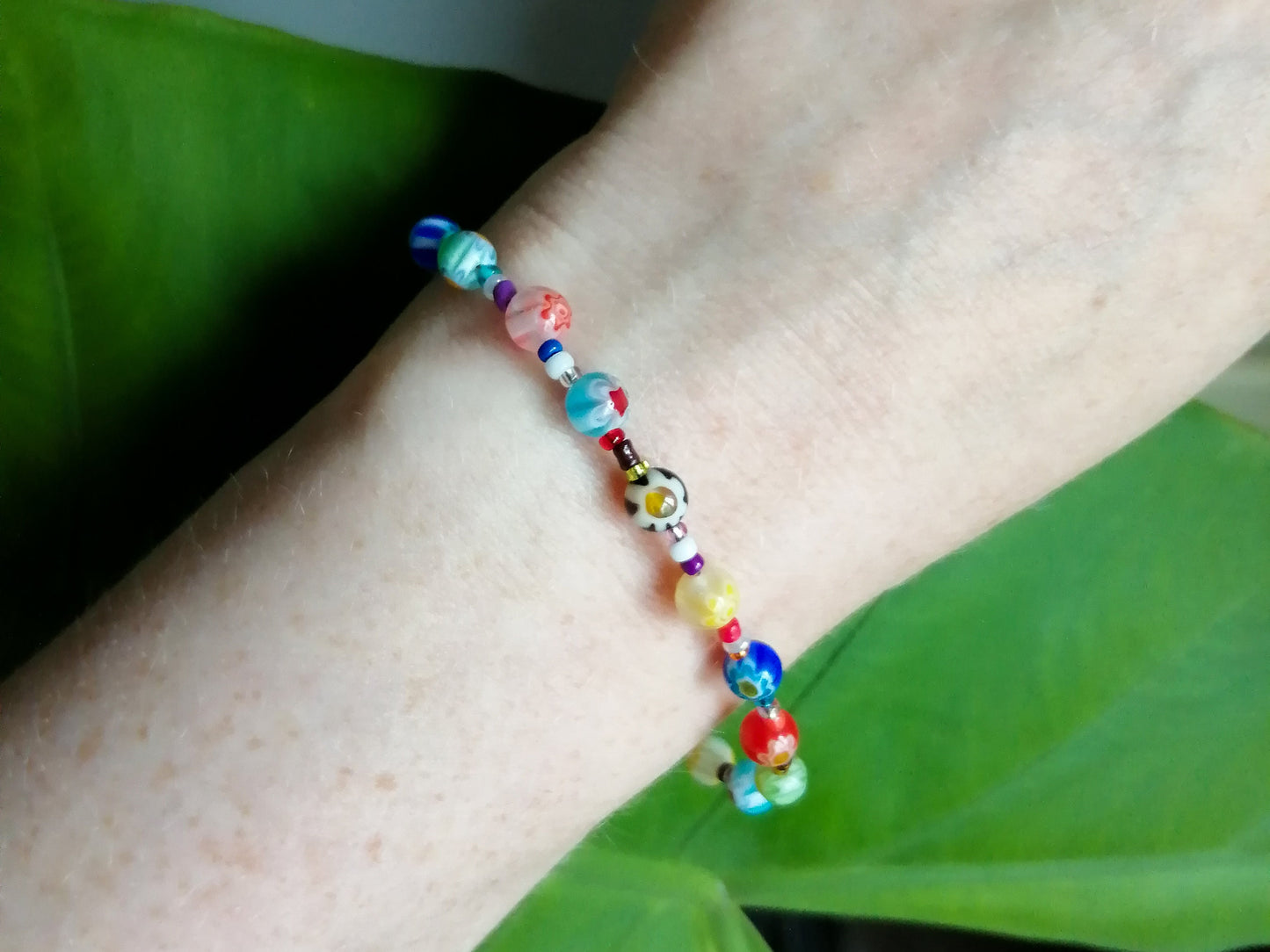 Millefiori glass bead bracelet | Colorful beaded bracelet with flower beads | Seed bead bracelet | Cute multicolor handmade jewelry for her