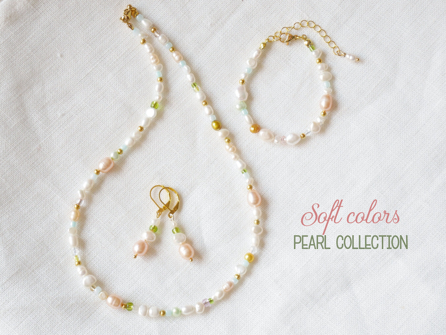 Pearl beaded bracelet | Soft colors pearl bracelet with mixed real pearls | Romantic gift for her | Pink and white freshwater pearl bracelet