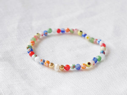 Millefiori pearl bracelet | Colorful stretch bracelet with small glass beads | Cute colorful bracelet | Comfortable beaded bracelet