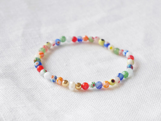 Millefiori pearl bracelet | Colorful stretch bracelet with small glass beads | Cute colorful bracelet | Comfortable beaded bracelet