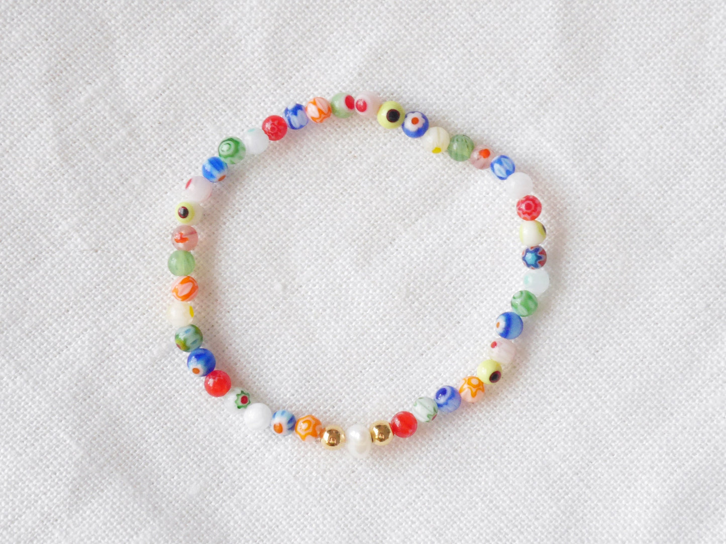 Millefiori pearl bracelet | Colorful stretch bracelet with small glass beads | Cute colorful bracelet | Comfortable beaded bracelet