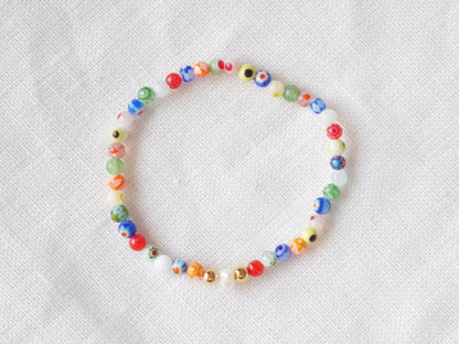 Millefiori pearl bracelet | Colorful stretch bracelet with small glass beads | Cute colorful bracelet | Comfortable beaded bracelet