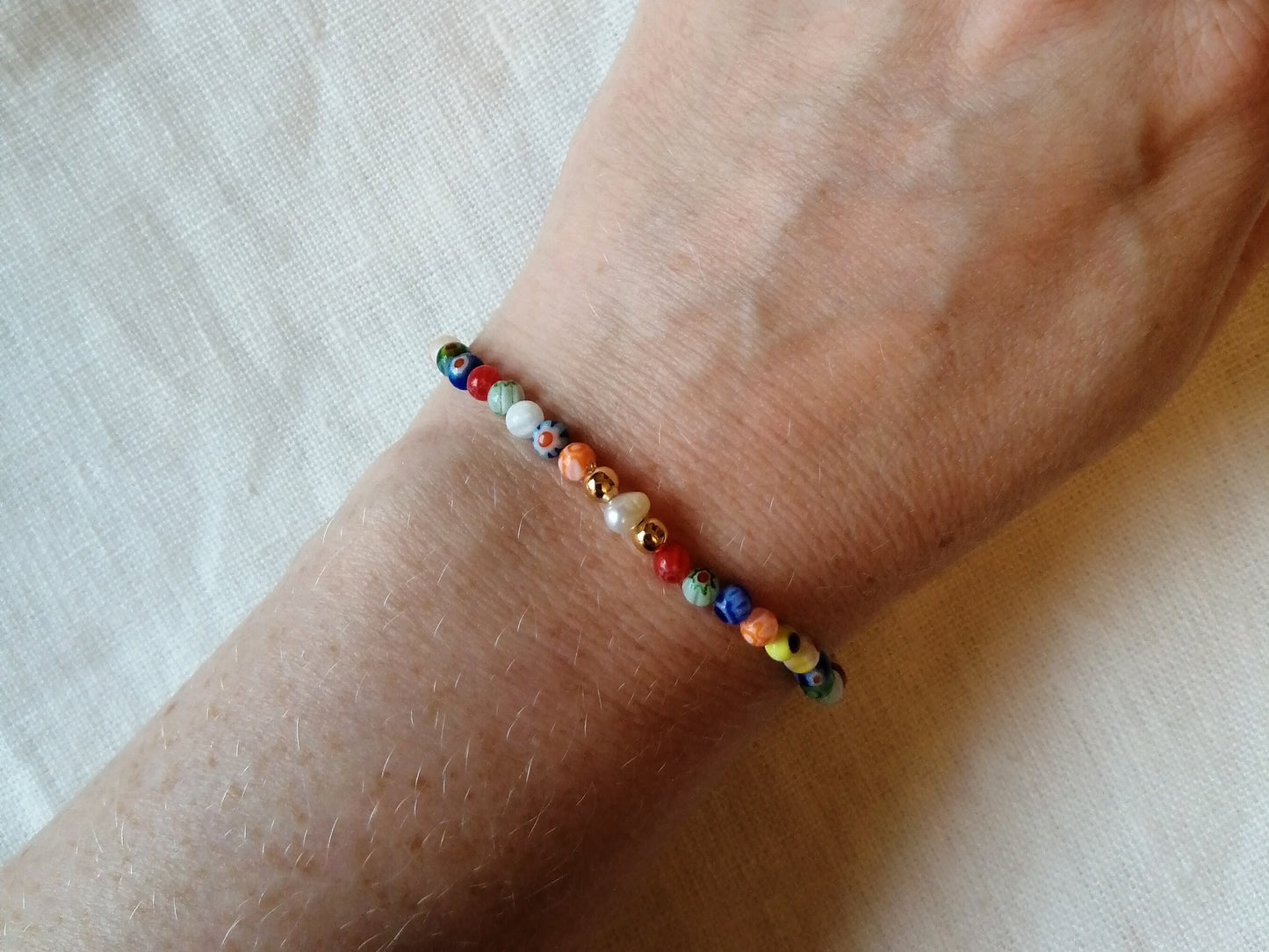 Millefiori pearl bracelet | Colorful stretch bracelet with small glass beads | Cute colorful bracelet | Comfortable beaded bracelet