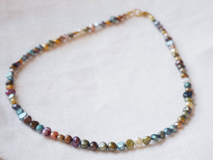 Dark pearls necklace | Dark colors real pearls choker | Beaded mixed metallic freshwater pearl jewelry | Unisex birthday gift for him or her