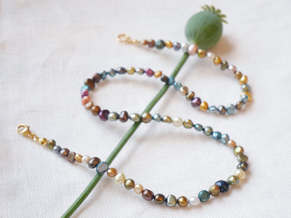 Dark pearls necklace | Dark colors real pearls choker | Beaded mixed metallic freshwater pearl jewelry | Unisex birthday gift for him or her