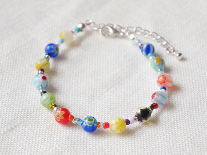 Millefiori glass bead bracelet | Colorful beaded bracelet with flower beads | Seed bead bracelet | Cute multicolor handmade jewelry for her
