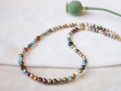 Dark pearls necklace | Dark colors real pearls choker | Beaded mixed metallic freshwater pearl jewelry | Unisex birthday gift for him or her