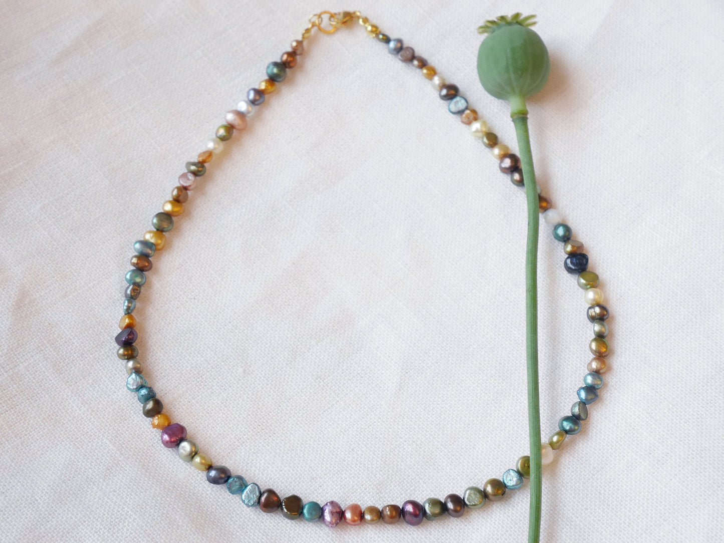 Dark pearls necklace | Dark colors real pearls choker | Beaded mixed metallic freshwater pearl jewelry | Unisex birthday gift for him or her