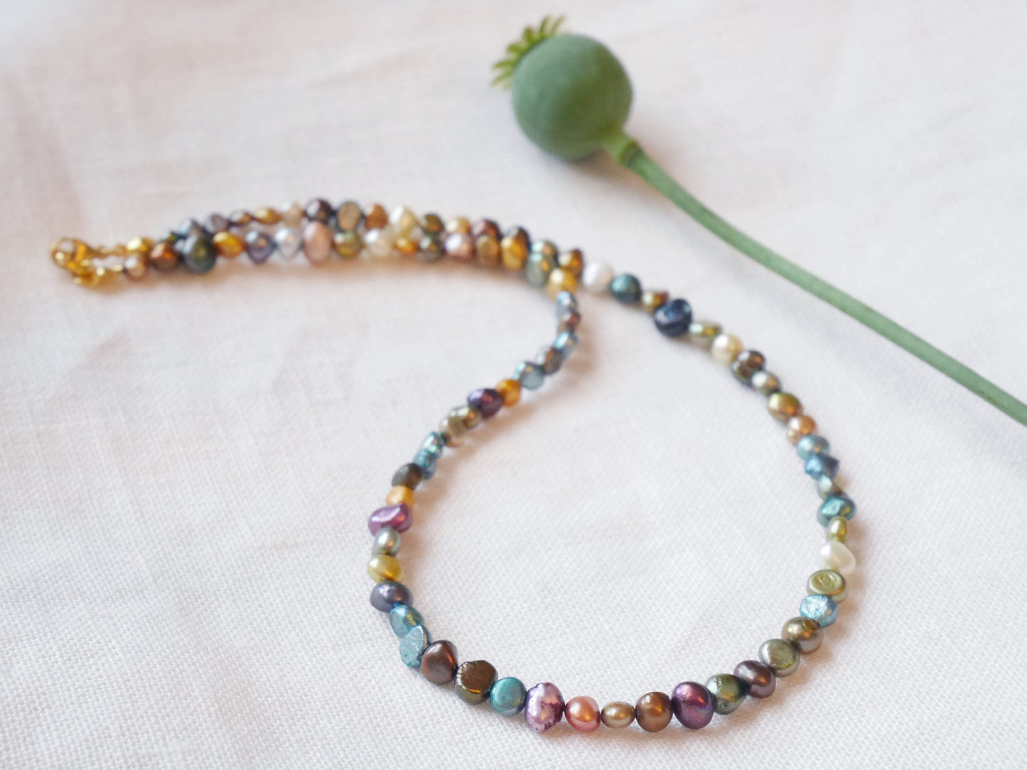 Dark pearls necklace | Dark colors real pearls choker | Beaded mixed metallic freshwater pearl jewelry | Unisex birthday gift for him or her