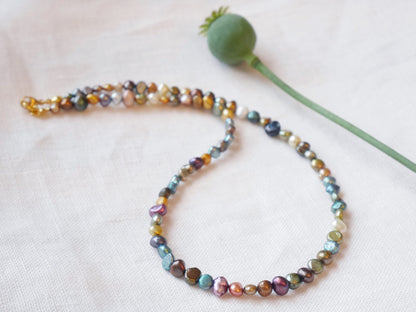 Dark pearls necklace | Dark colors real pearls choker | Beaded mixed metallic freshwater pearl jewelry | Unisex birthday gift for him or her