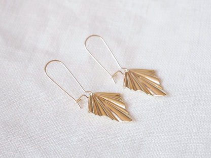 Gold fan earrings | Fan dangle earrings | Art deco earrings | Minimalist gold dangle hook drop earrings | Light-weight classy elegant chic
