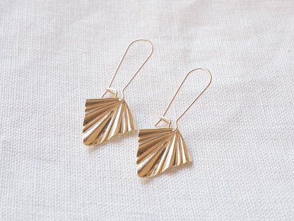 Gold fan earrings | Fan dangle earrings | Art deco earrings | Minimalist gold dangle hook drop earrings | Light-weight classy elegant chic