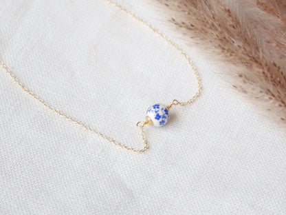 Blue porcelain chain necklace – dainty gold jewelry for everyday wear