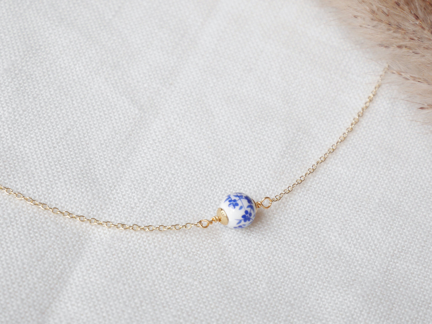 Blue porcelain chain necklace – dainty gold jewelry for everyday wear