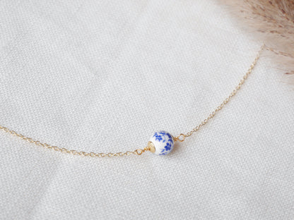 Blue porcelain chain necklace – dainty gold jewelry for everyday wear