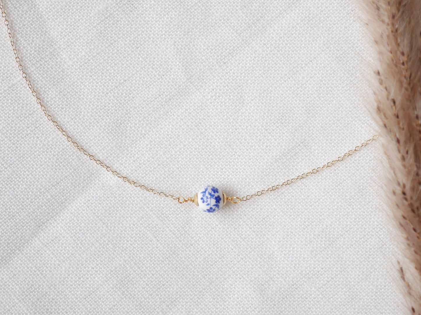 Blue porcelain chain necklace – dainty gold jewelry for everyday wear