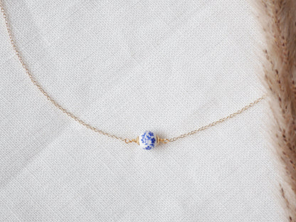 Blue porcelain chain necklace – dainty gold jewelry for everyday wear