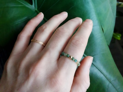 Agate stone ring | Dainty beaded jewelry | Elastic stretch ring with small stone beads | Cute ring gift for woman in green neutral colors