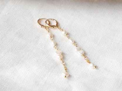 Long pearl drop earrings – dainty bridal freshwater pearl dangle in gold