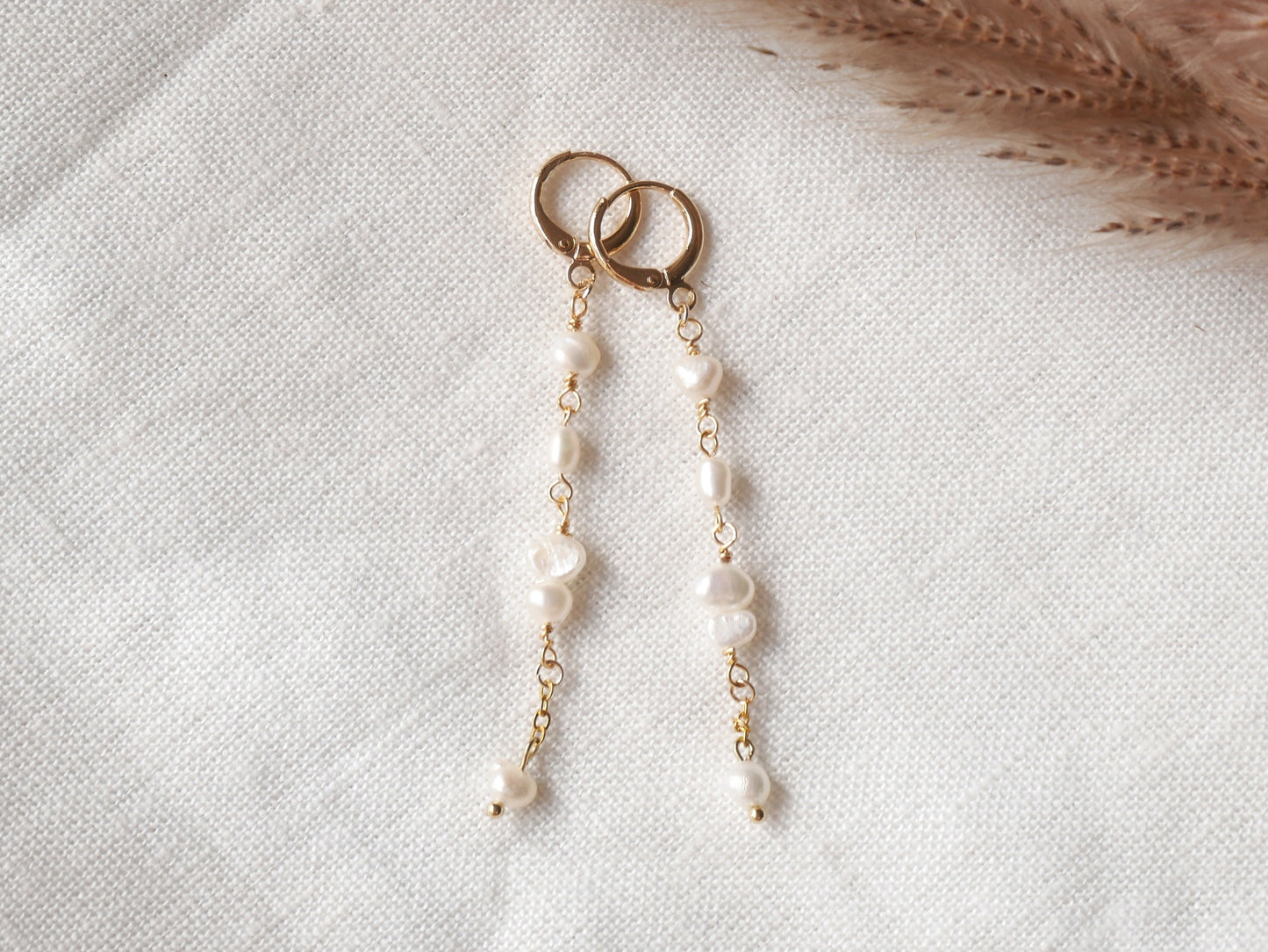 Long pearl drop earrings – dainty bridal freshwater pearl dangle in gold