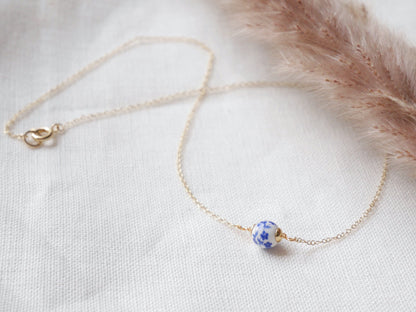 Blue porcelain chain necklace – dainty gold jewelry for everyday wear