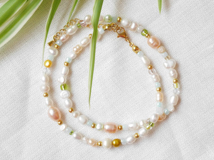Multicolor pearl necklace – soft pastel freshwater pearl and glass bead choker