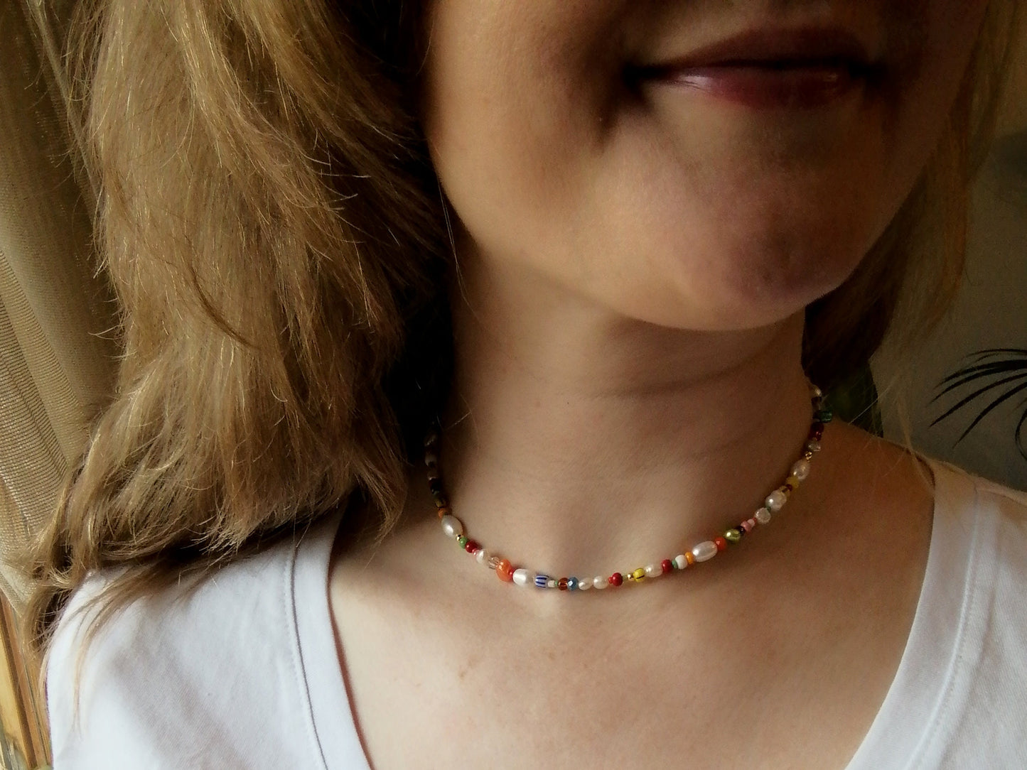 Carnival colorful mixed beads necklace |  beaded choker in vibrant colors | Multicolor handmade pearl and seed bead jewelry gift for her