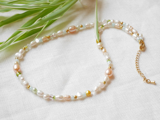 Freshwater pearl necklace – soft pastel beads beaded jewelry, gift for her