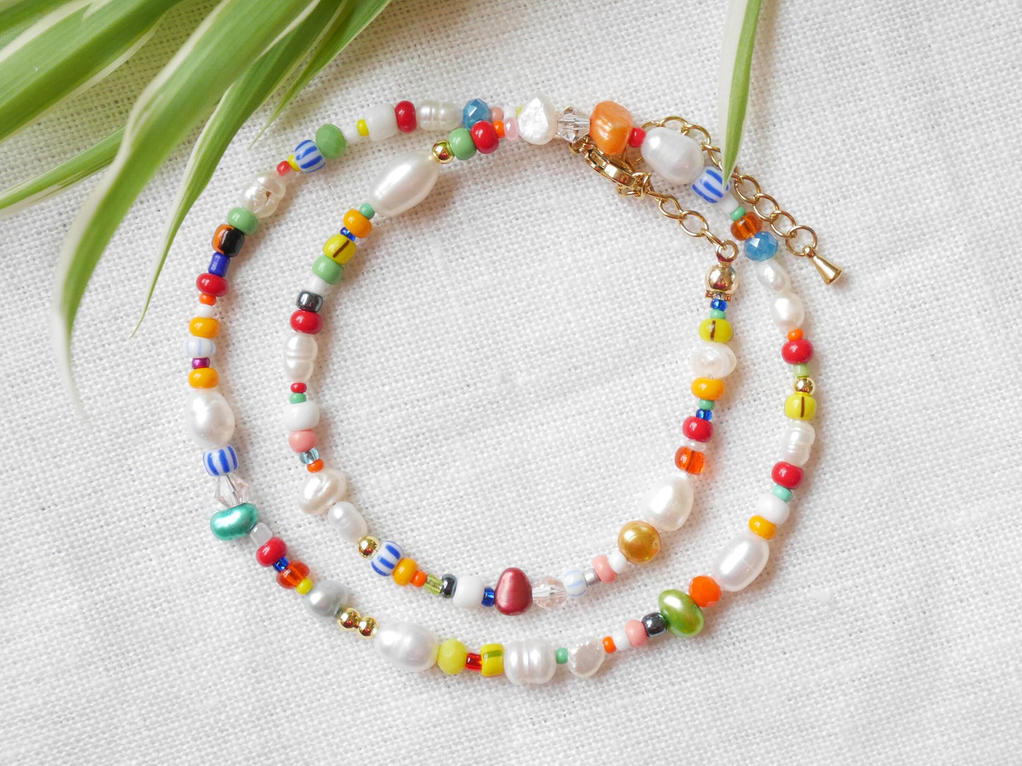 Carnival colorful mixed beads necklace |  beaded choker in vibrant colors | Multicolor handmade pearl and seed bead jewelry gift for her